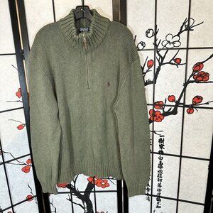 Polo Ralph Lauren Chunky Heavyweight Knit Half Zip Sweater Hunter Green Size XXL